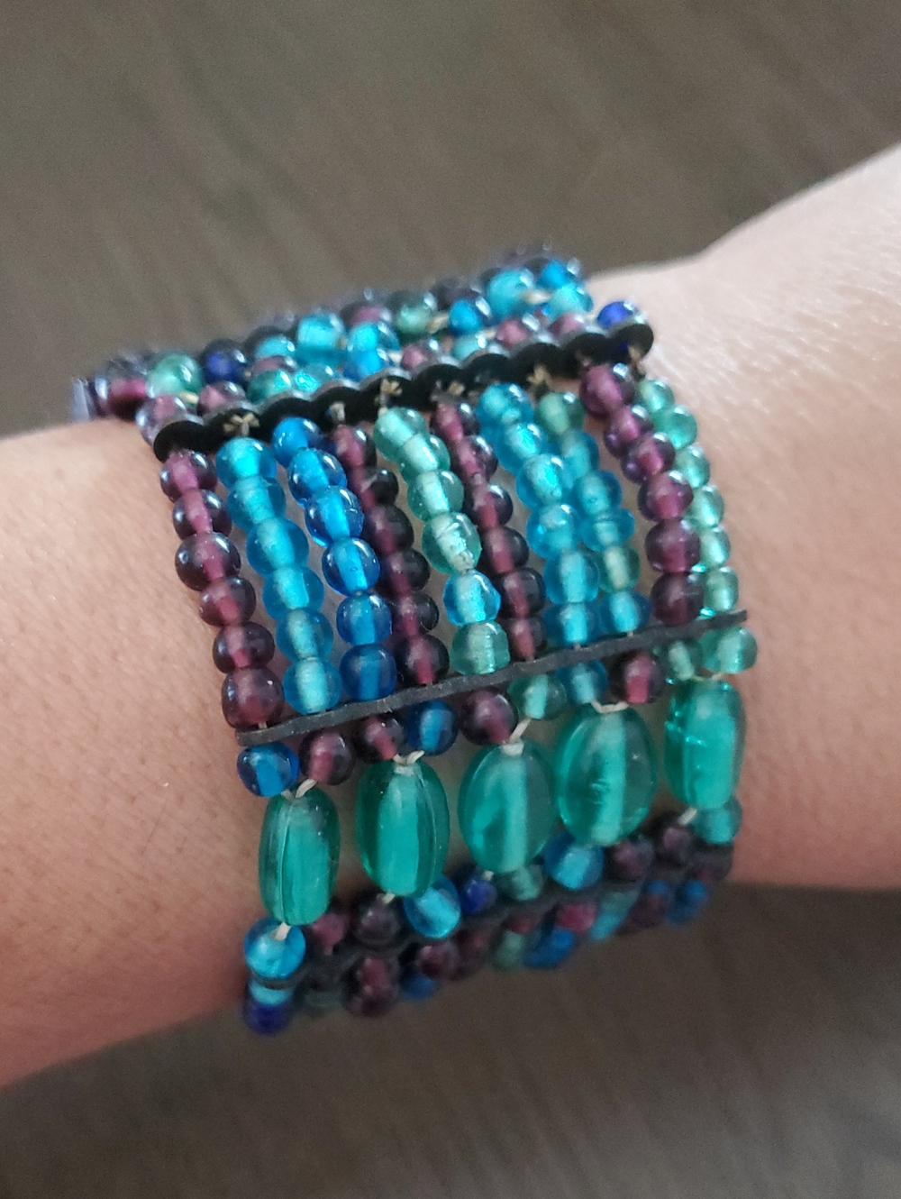 Gorgeous Vintage Turquoise & Purple Multistrand Beaded Bracelet Chunky Bold West